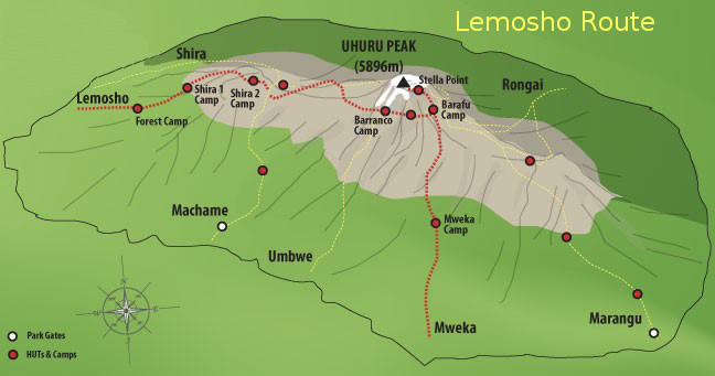 Lemosho Route Map